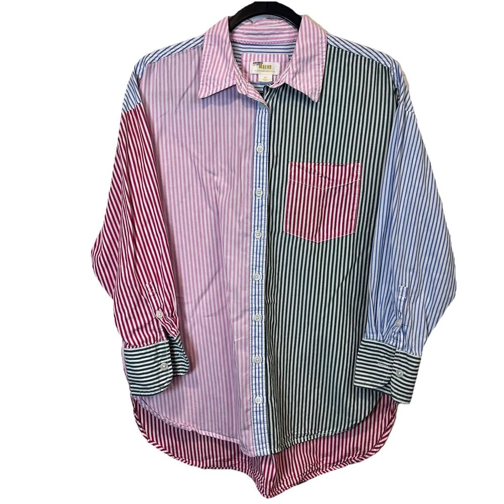 Anthropology Multicolor Striped Button Down Shirt Long Sleeve Oversized Women SP